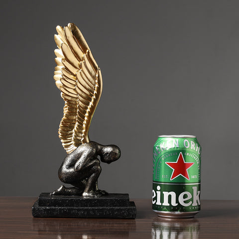 Single Wing Black Gold Angel Sculpture Decoration - HOMYEA