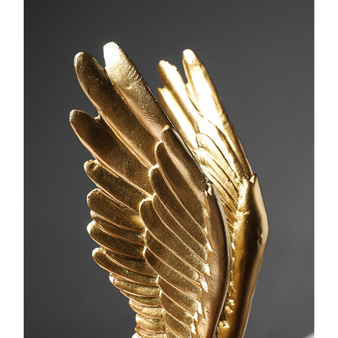 Single Wing Black Gold Angel Sculpture Decoration - HOMYEA