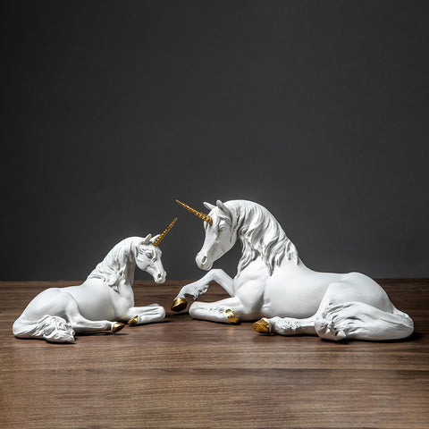 Lying White Unicorn with Gold Horn Sculpture - HOMYEA