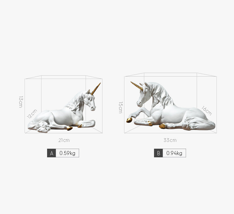 Lying White Unicorn with Gold Horn Sculpture - HOMYEA