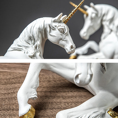 Lying White Unicorn with Gold Horn Sculpture - HOMYEA