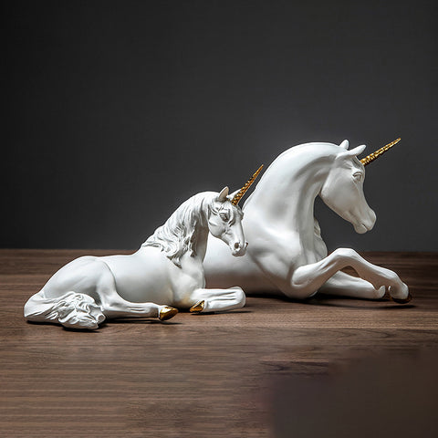 Lying White Unicorn with Gold Horn Sculpture - HOMYEA