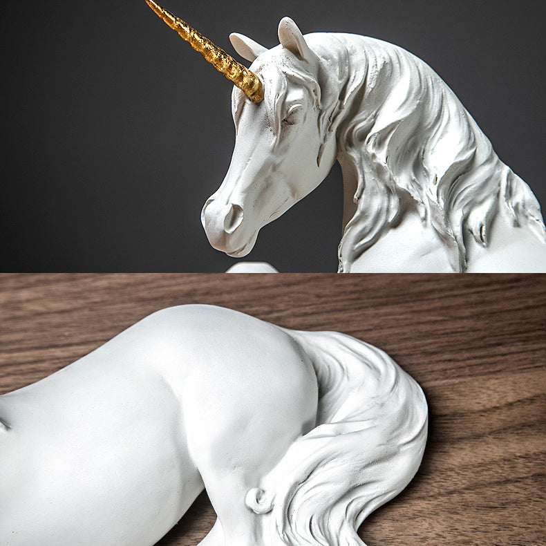 Lying White Unicorn with Gold Horn Sculpture - HOMYEA