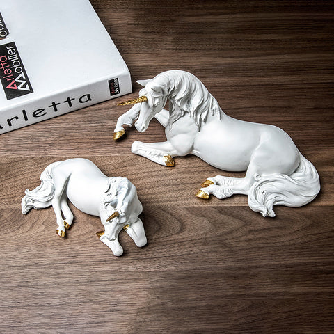 Lying White Unicorn with Gold Horn Sculpture - HOMYEA