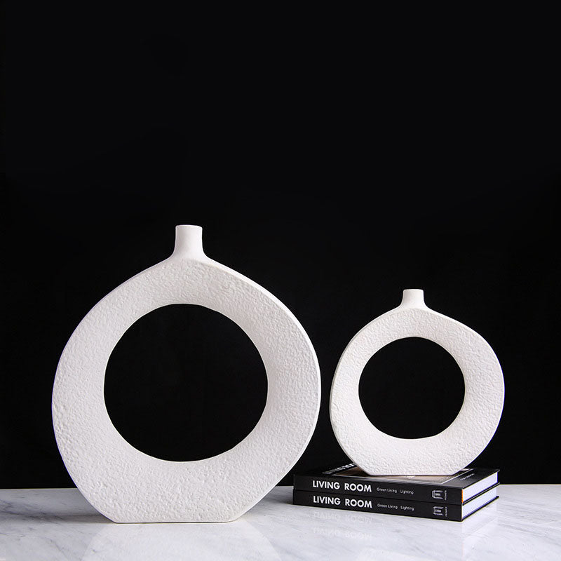 Nordic Ceramic White Creative Circle Vase - HOMYEA