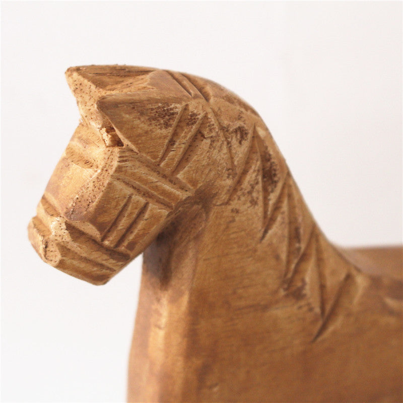 Simple Wooden Horse Sculpture - HOMYEA