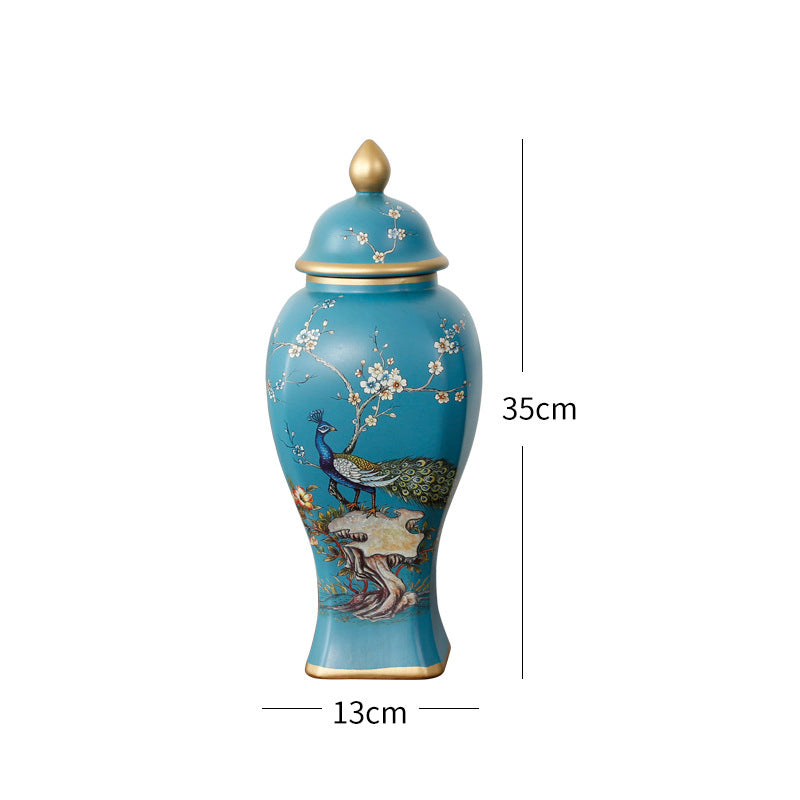 Ceramic Blue Peacock Vase - HOMYEA