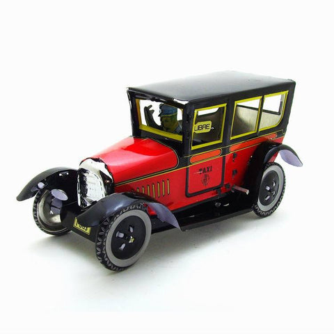 Red Taxi Yellow Metal Wind-up Toy - HOMYEA