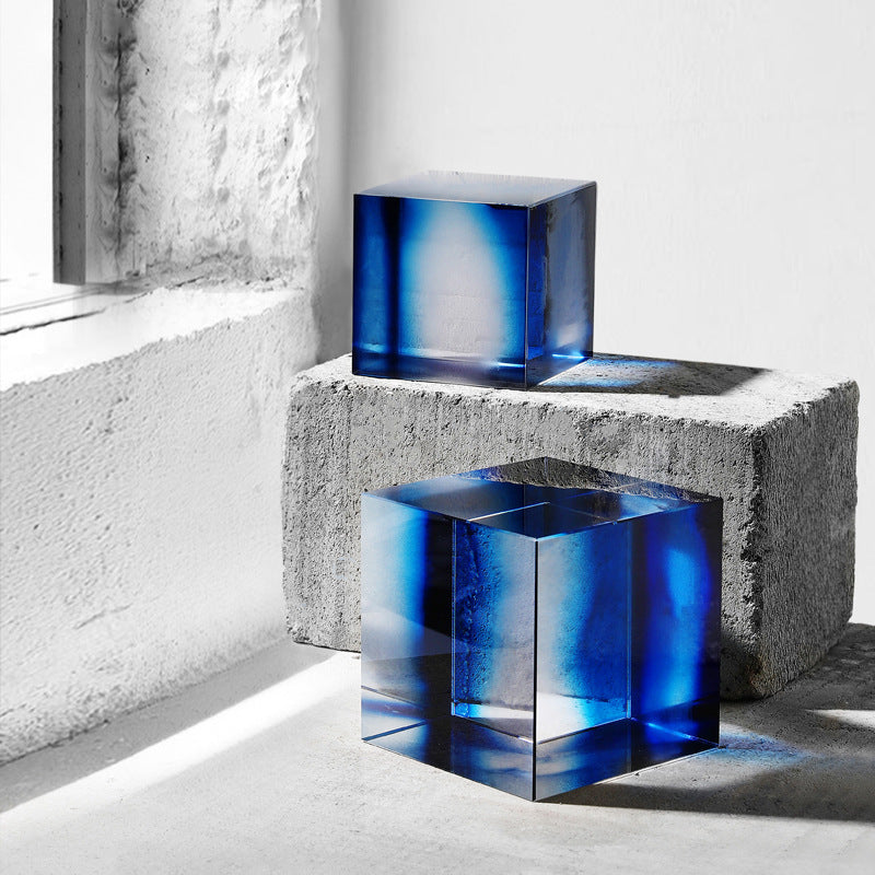 Geometric Blue Crystal Cube Bookends - HOMYEA