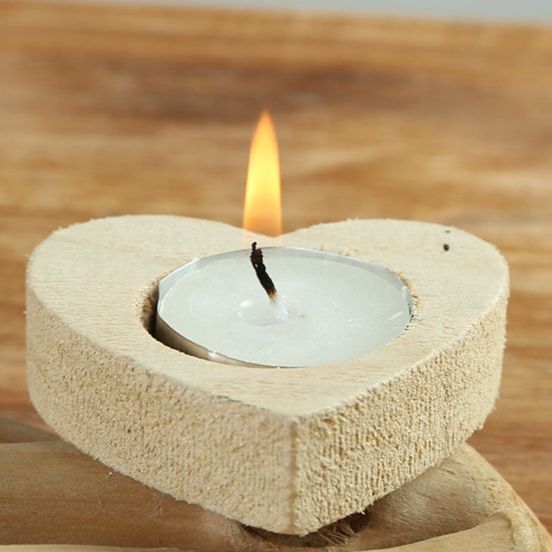 Handmade Wooden Heart Shape Candle Holder - HOMYEA