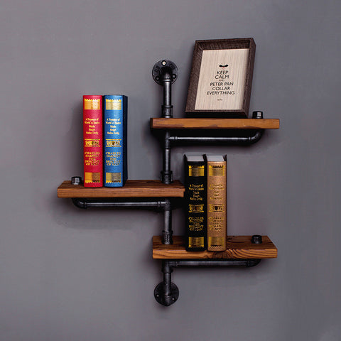 Wrought Iron Shelf Solid Wood Shelf - HOMYEA