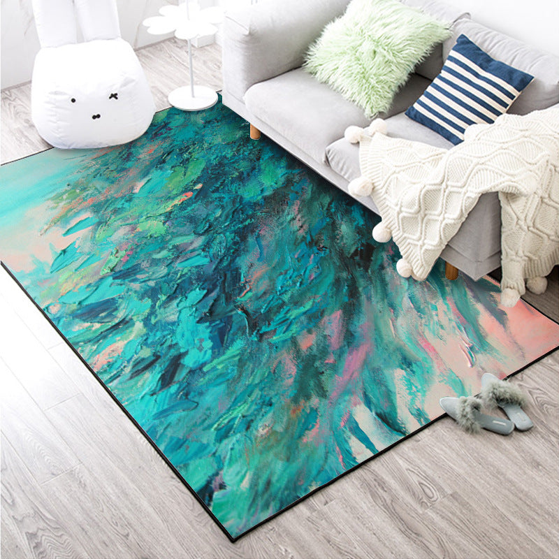 Rectangular Rugs With Green Feathers - HOMYEA