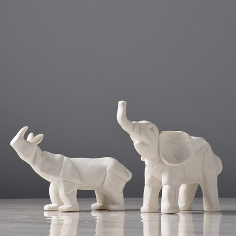 Elephant Rhinoceros Animal Sculpture - HOMYEA