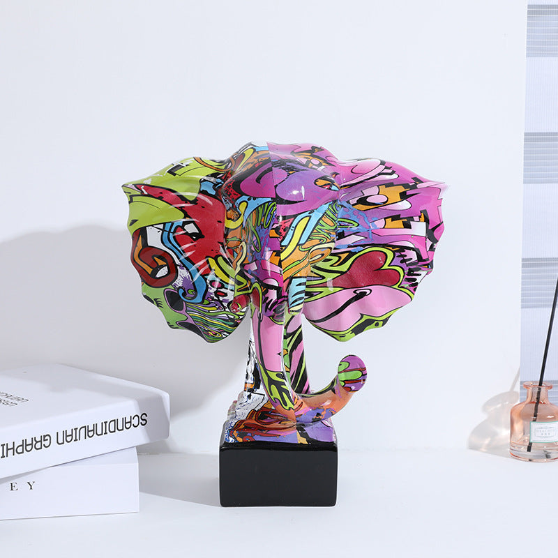 Abstract Elephant Head Colorful Resin Statue - HOMYEA