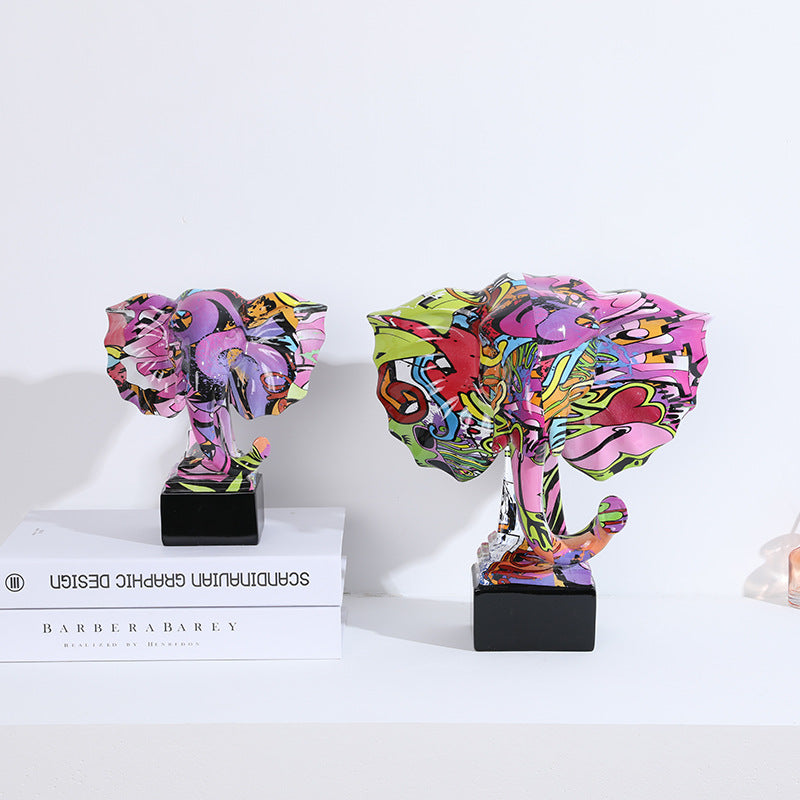 Abstract Elephant Head Colorful Resin Statue - HOMYEA