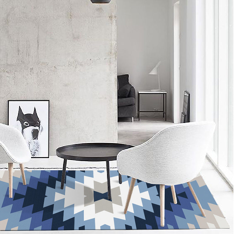 Blue And Grey Geometric Polyester Rugs - HOMYEA