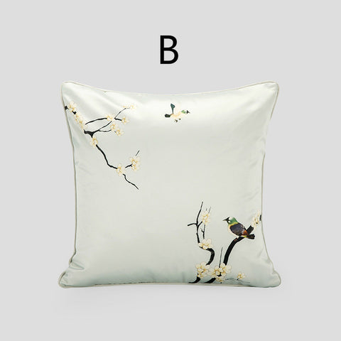 Velvet Pillow With Plum Blossom Design - HOMYEA