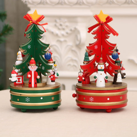 Christmas Tree Wooden Rotating Music Box - HOMYEA