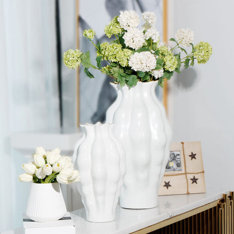 White Wavy Big Decor Vases - HOMYEA