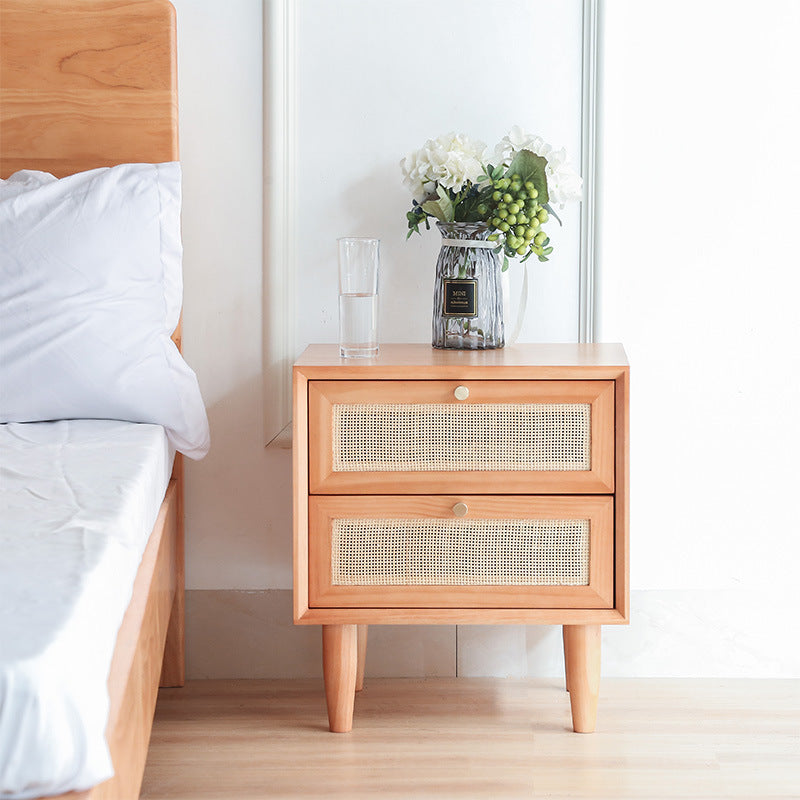 Modern Wooden Rattan Nightstand - HOMYEA