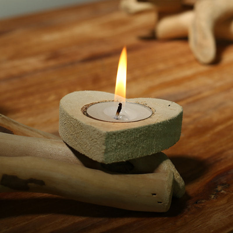 Handmade Wooden Heart Shape Candle Holder - HOMYEA