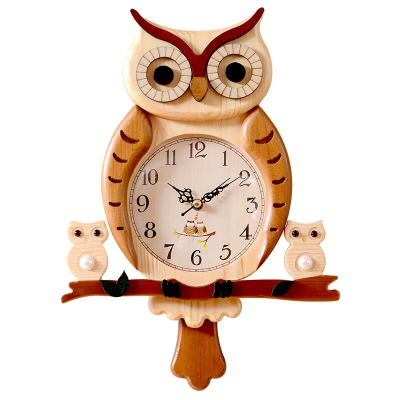 Wooden Owl Model Wall Clock - HOMYEA