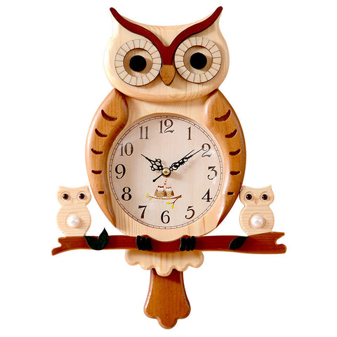 Wooden Owl Model Wall Clock - HOMYEA