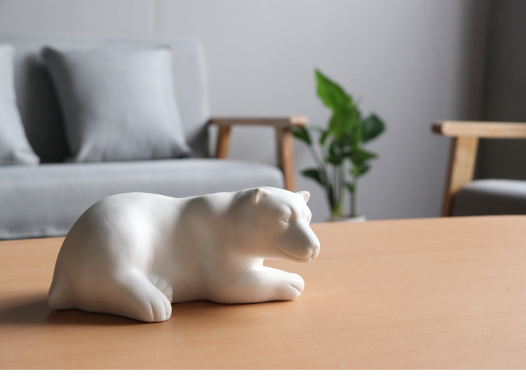 White Ceramic Bear Sculpture - HOMYEA