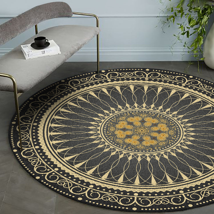 Black and Gold Round Carpet - HOMYEA