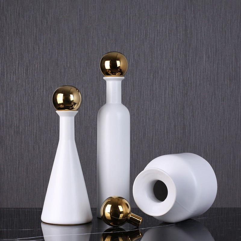 Golden Ball Cap Ceramic Vase - HOMYEA