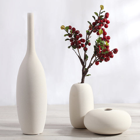 Striped White Ceramic Vases - HOMYEA