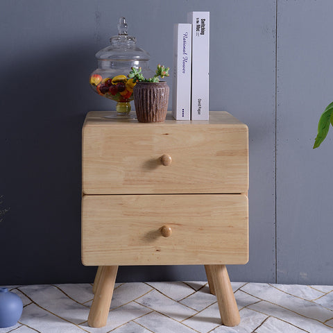 Double Drawer Small Wood Nightstand - HOMYEA