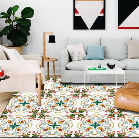 Yellow Green Polyester Rectangular Rugs - HOMYEA