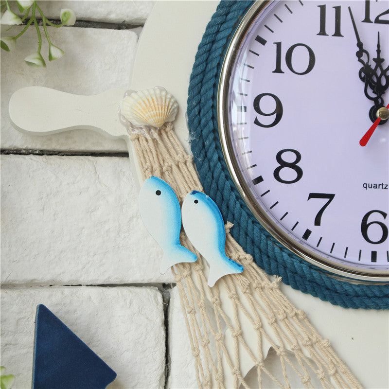 Blue and White Boat Rudder Clock - HOMYEA