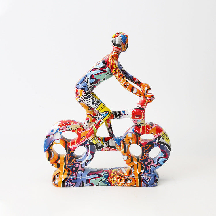 Bicycle Riding People Colorful Sculpture - HOMYEA