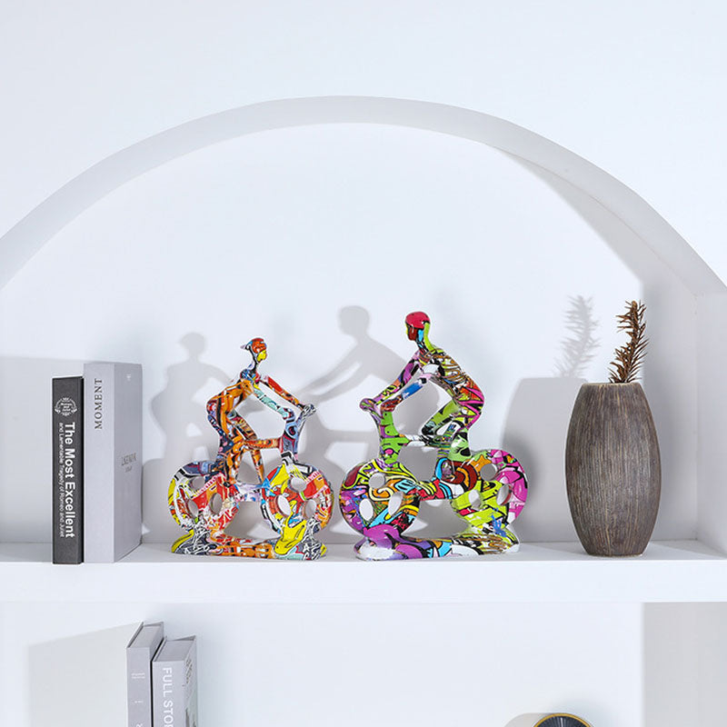 Bicycle Riding People Colorful Sculpture - HOMYEA