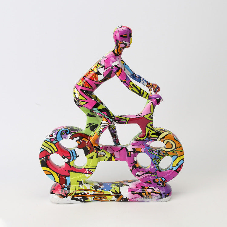 Bicycle Riding People Colorful Sculpture - HOMYEA