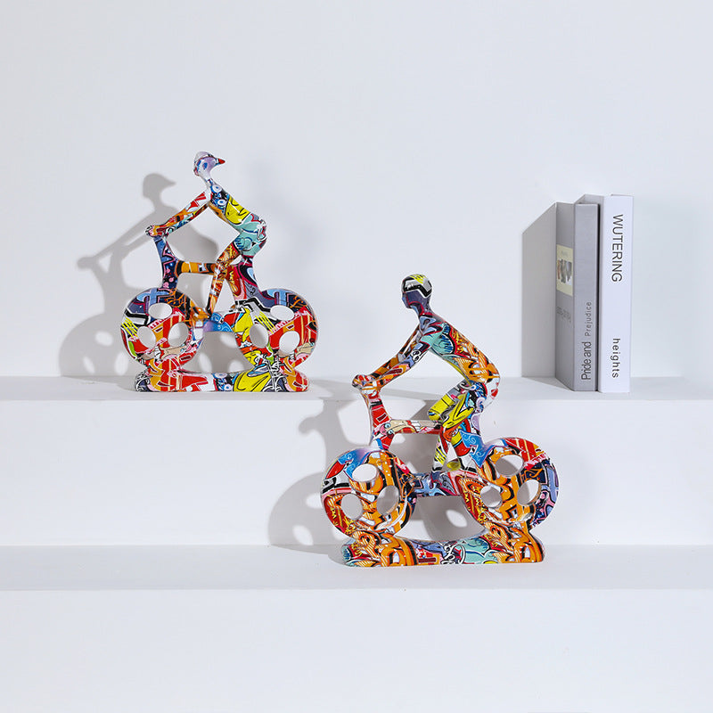 Bicycle Riding People Colorful Sculpture - HOMYEA