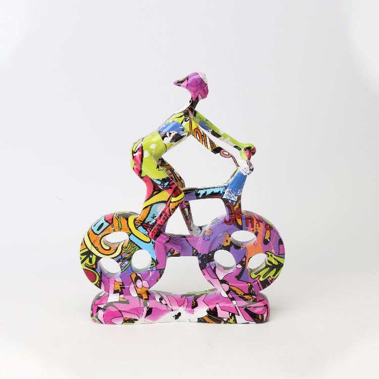 Bicycle Riding People Colorful Sculpture - HOMYEA