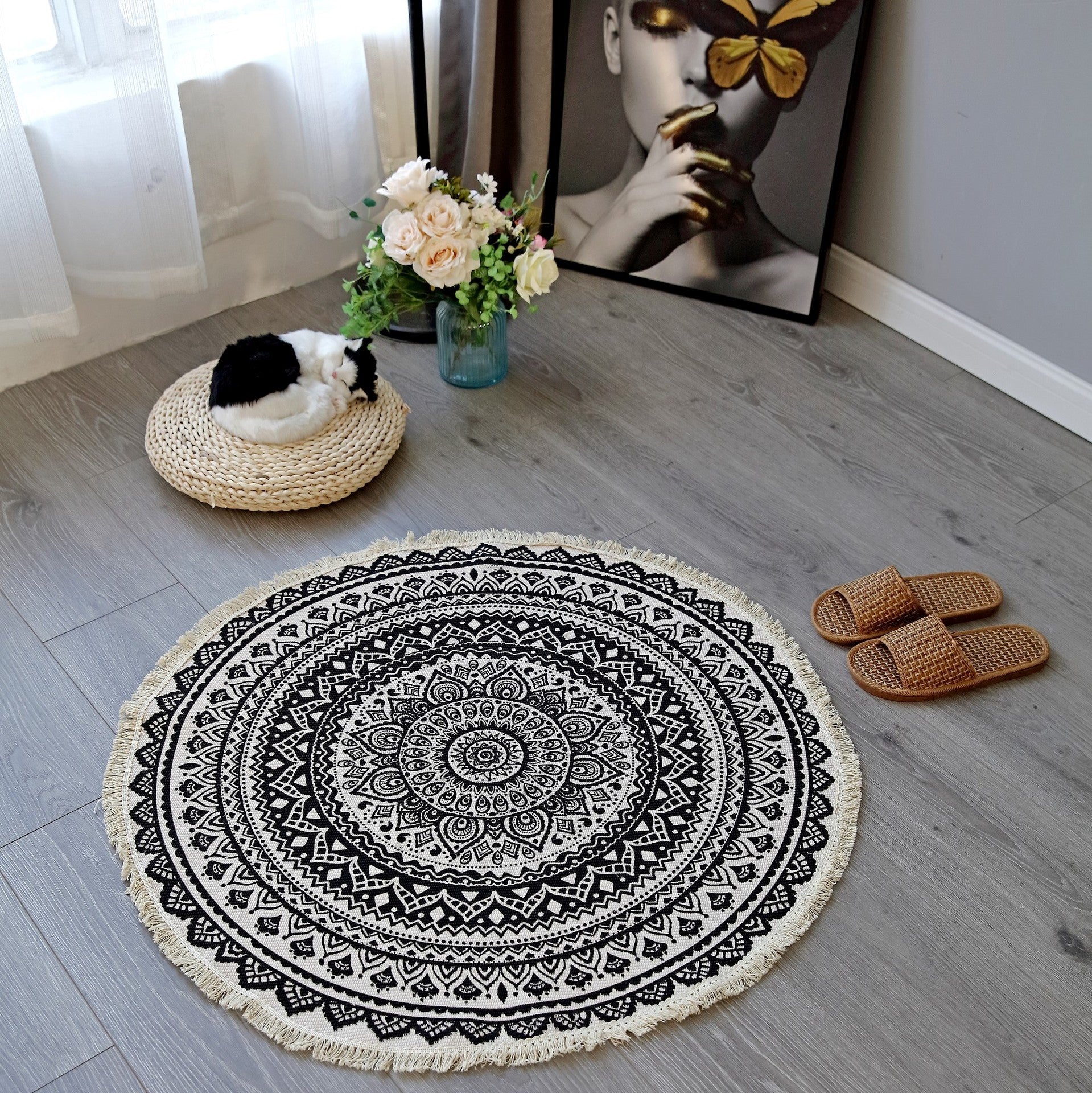 Printed Cotton Thread Braided Round Carpet - HOMYEA