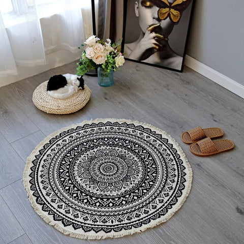 Printed Cotton Thread Braided Round Carpet - HOMYEA