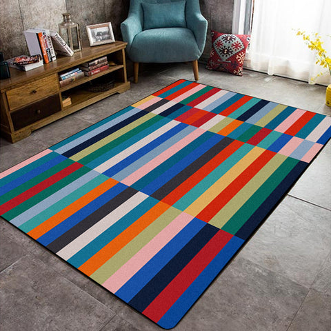 Rectangular Rugs With Multicolor Lines - HOMYEA