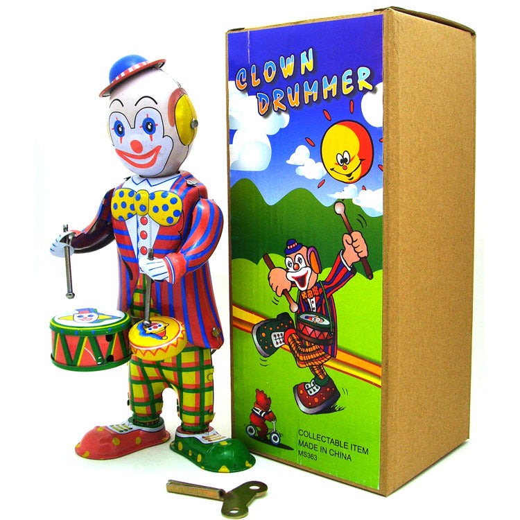 Retro Nostalgic Clown playing drums Wind-up Toy - HOMYEA