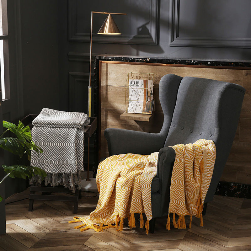 Fringed Cotton Blanket - HOMYEA