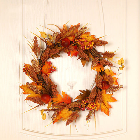 Christmas Wreath of Maple Leaves and Acorns - HOMYEA