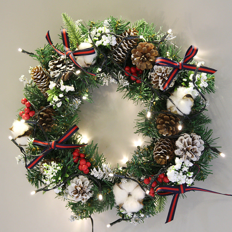 Simulation Pine White Cotton Christmas Wreath - HOMYEA