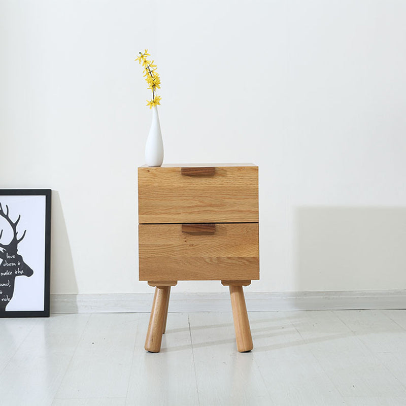 Double Drawer Wooden Nightstand - HOMYEA