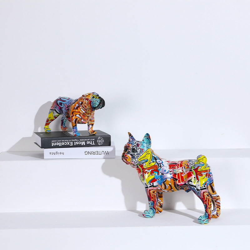 Colored Resin Bulldog Sculpture - HOMYEA