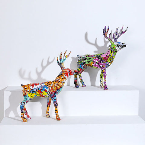 Colorful Resin Elk Statue - HOMYEA