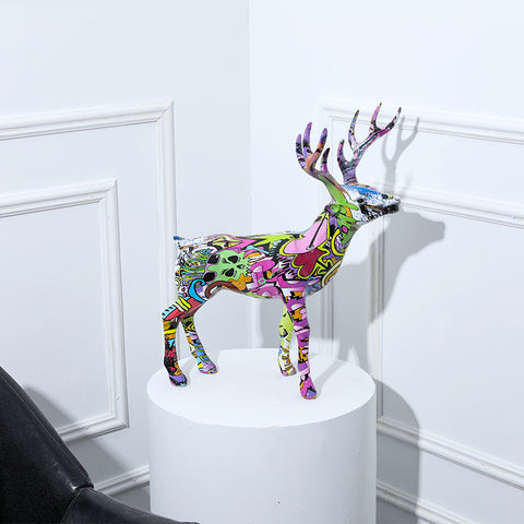 Colorful Resin Elk Statue - HOMYEA